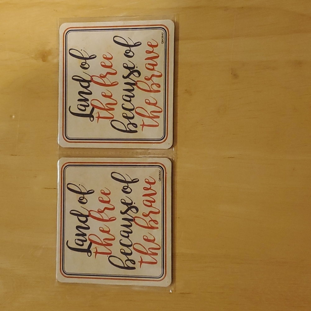 Pair of "Land of the Free Because of the Brave" Cardboard Coasters